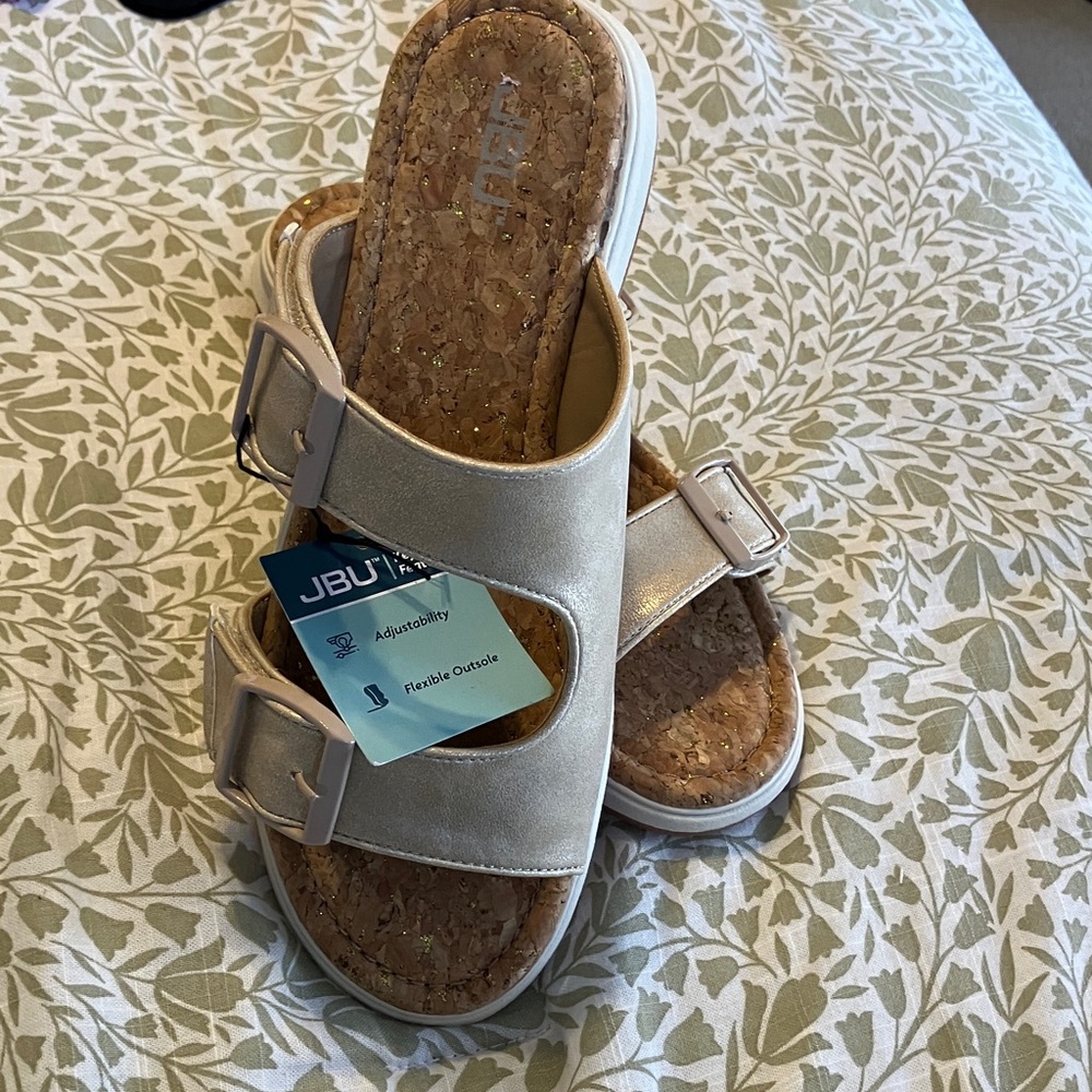 JBU by Jambu Kona Women’s Wedge Sandal Taupe Shimmer Size 8.5 NEW Cork Footbed - Picture 7 of 7